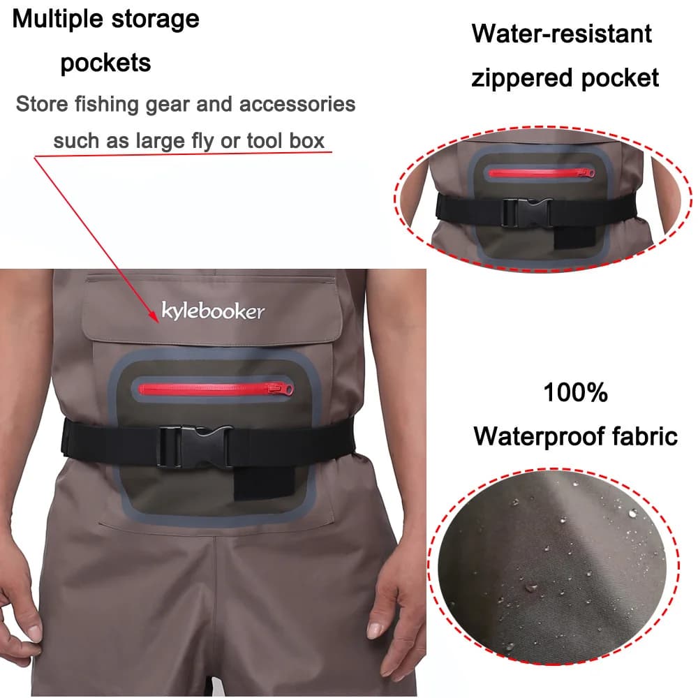 Waders pêche à la mouche respirants légers Kylebooker pieds chaussettes hommes femmes