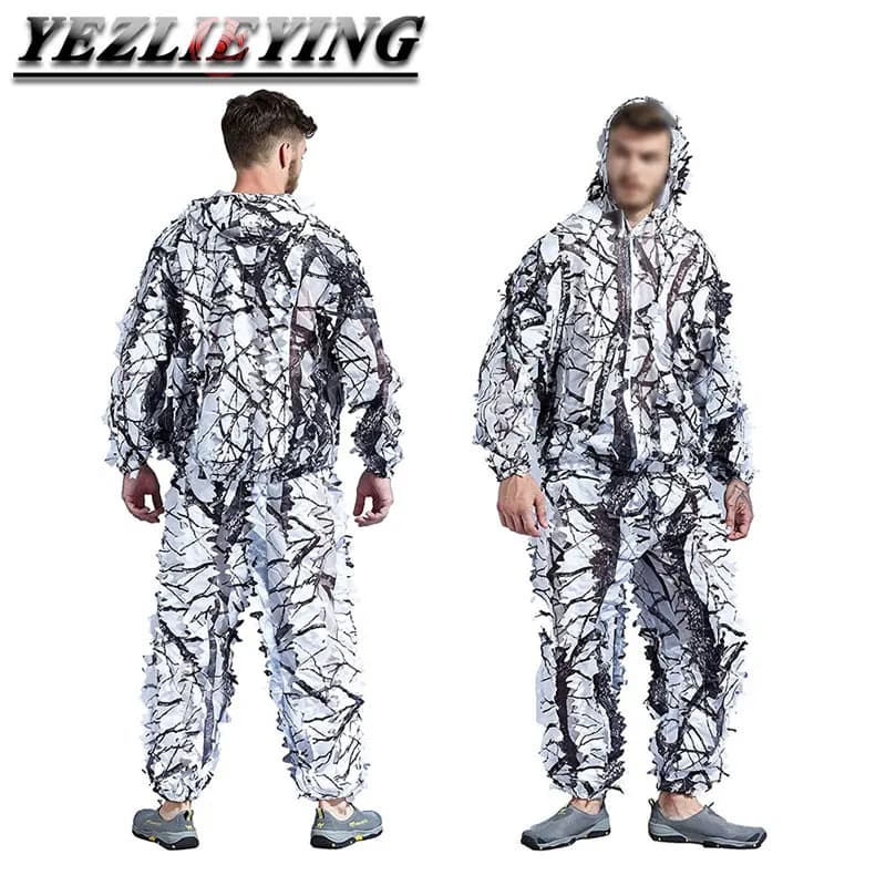 Combinaison ghillie neige érable 3D hiver - Tenue camouflage blanc pêche chasse observation
