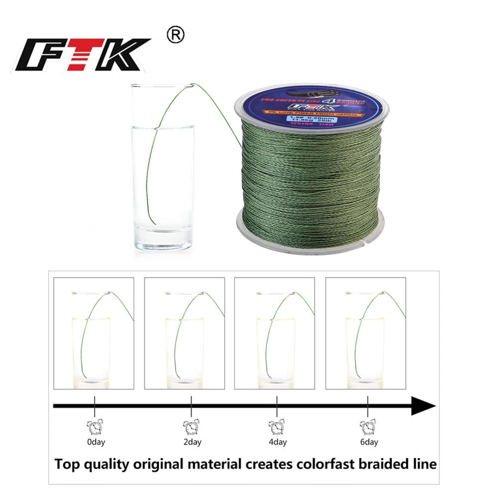 Ligne de Pêche Tressée Japonaise FTK 114M PE 4 Brins 125 Yards, Incroyablement Résistante 8LB à 60LB