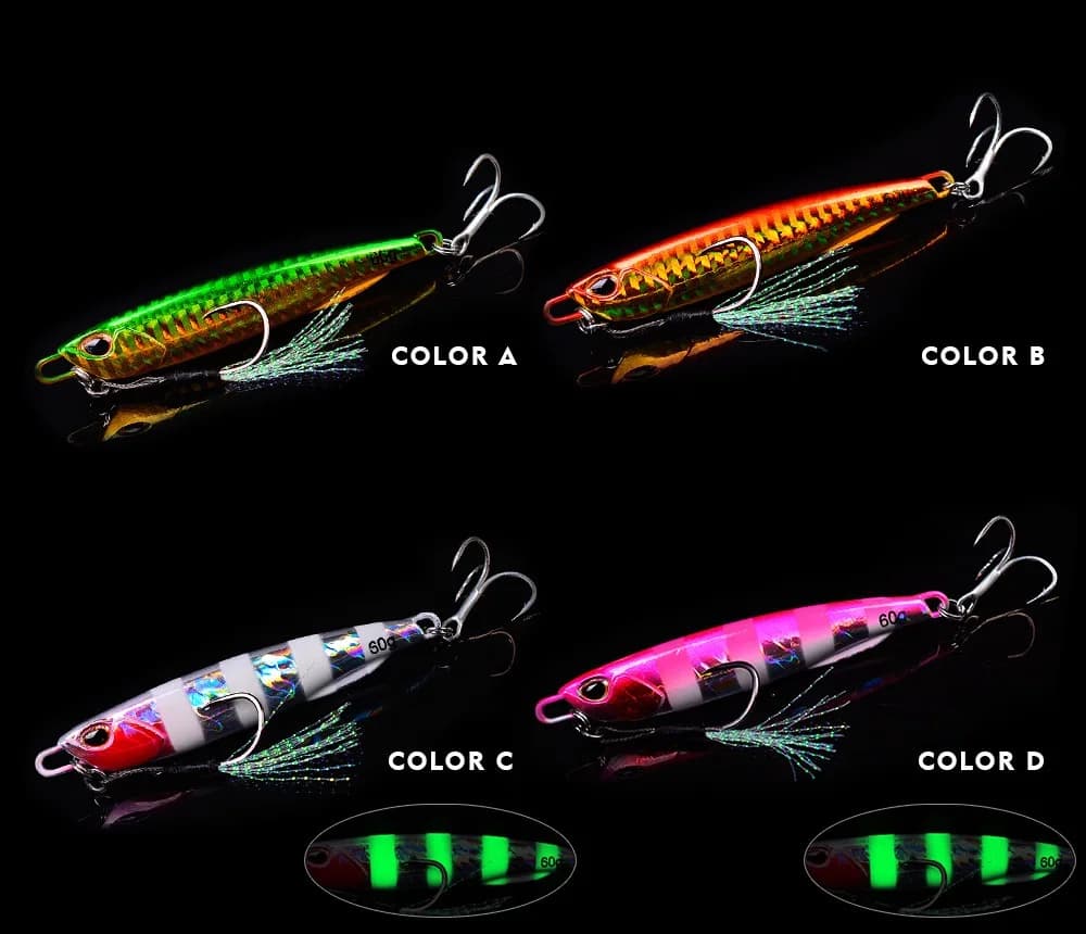 Leurres métal jigging 10g à 60g pour pêche en mer, trolling bar et truite - appâts
