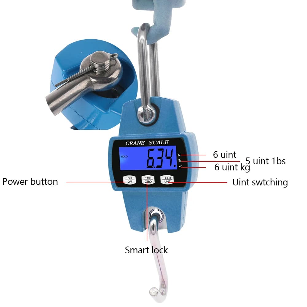 Balance de pêche 200kg/100g 300kg/50g 500kg/100 LCD crochet acier inox portable pour gros poissons
