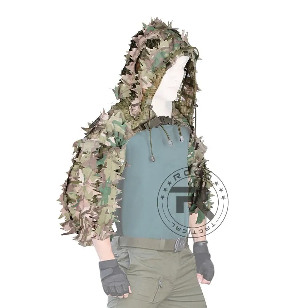 Cagoule Ghillie sniper ROCOTACTICAL respirante feuilles 3D découpées laser - Tenue légère airsoft chasse