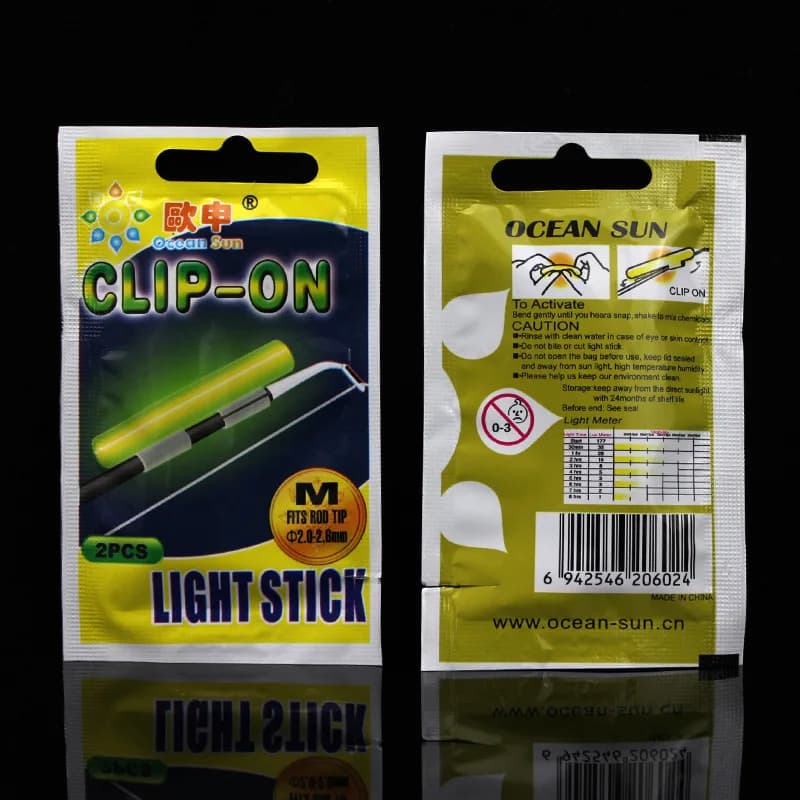 100 bâtons luminescents pour pêche nocturne - tailles SS à XXL avec clips pour canne