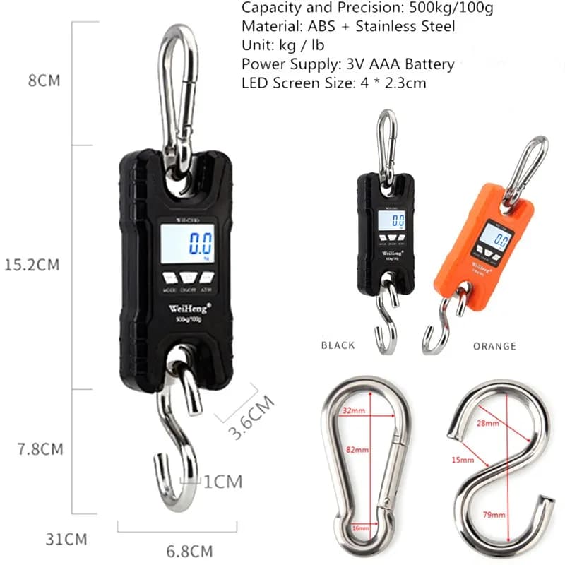 Balance suspendue numérique 1000kg pêche - Pèse-grue électronique lourd crochet acier cuisine