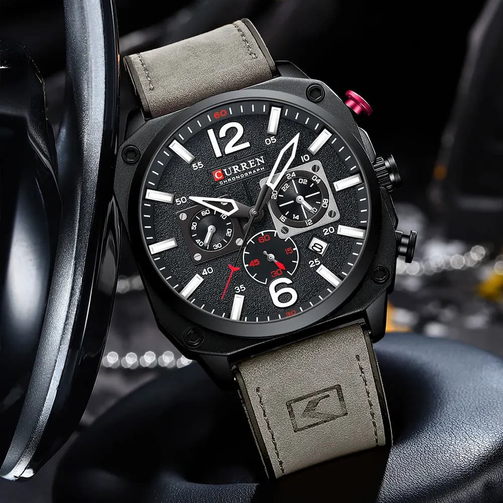 Montre homme CURREN chronographe étanche - Cuir quartz calendrier aiguilles lumineuses montre multifonction