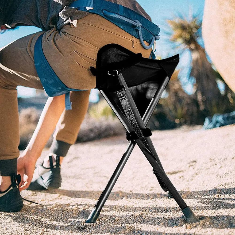 Tabouret pliable trépied portable avec étui pour camping, pêche, randonnée et chasse capacité 90kg