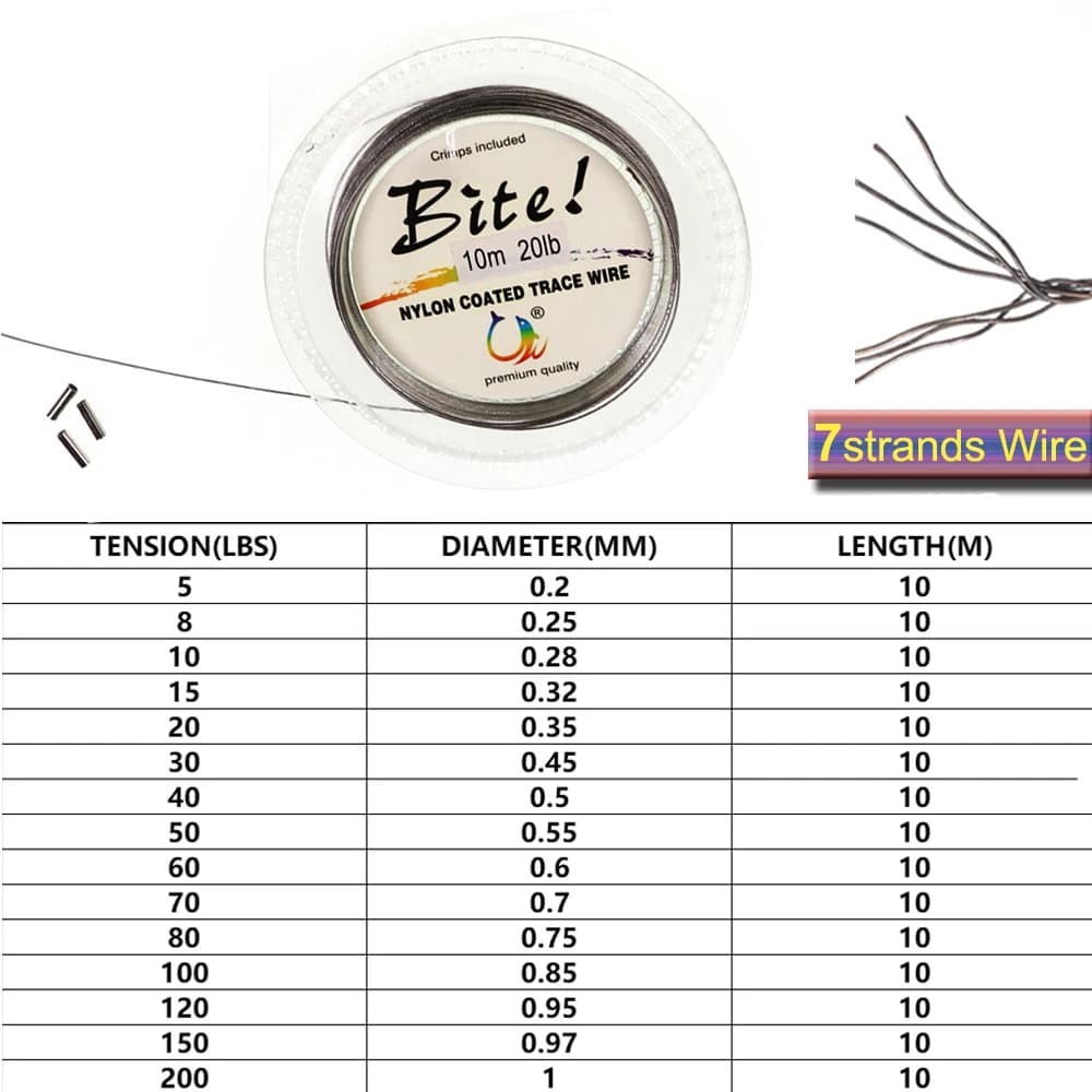 Fil d'acier tressé nylon 7 brins 5 à 200LB pour bas de ligne leurre pêche en mer jigging