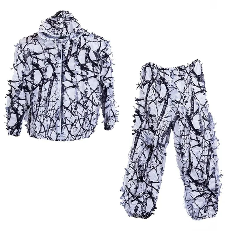 Combinaison ghillie neige érable 3D hiver - Tenue camouflage blanc pêche chasse observation
