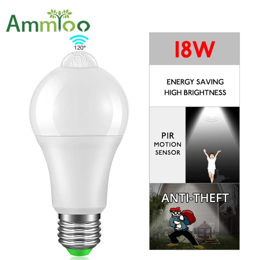 Ampoule LED Détecteur Mouvement PIR E27 B22 12-20W Économie Énergie Éclairage Extérieur Intérieur Automatique