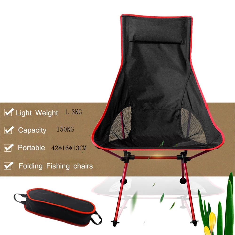 Chaise pliante extensible pêche camping BBQ ultra-légère avec housse pieds