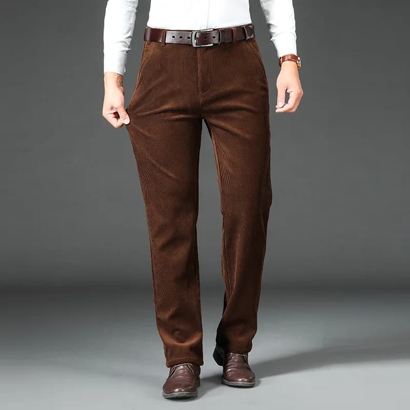 Pantalon velours côtelé polaire hiver homme élégant chaud stretch pêche affaires classique