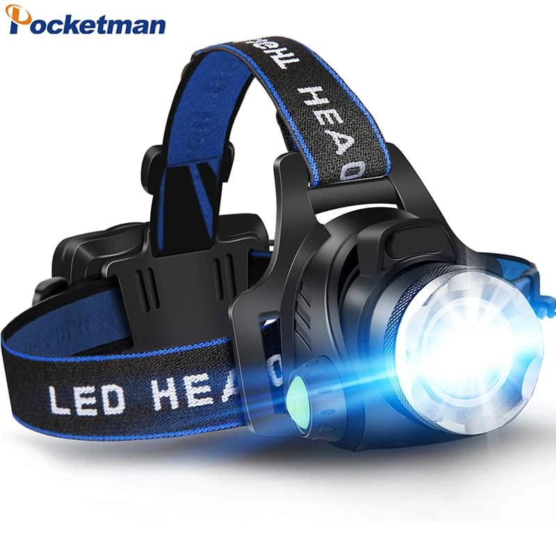 Lampe frontale pêche puissante LED rechargeable DC 18650 zoomable étanche haute luminosité pêche