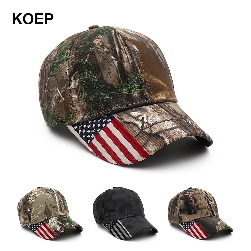 Casquette snapback camouflage drapeau américain KOEP pour pêche et chasse - Modèle unisexe