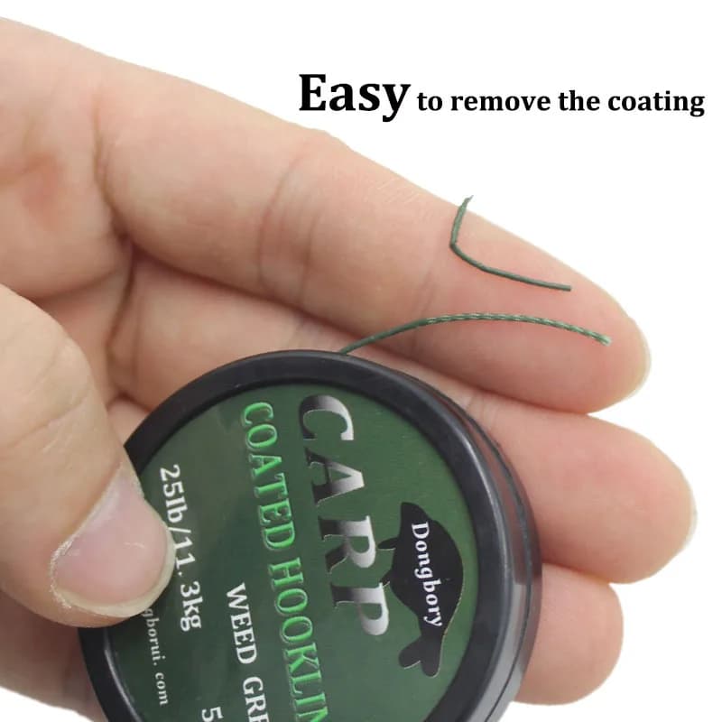 Ligne de pêche carpe gainée 5 mètres pour hair rig, résistance 15 à 35 livres, bas