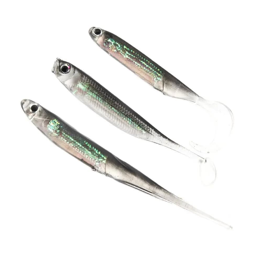 Leurre Souple Pêche 5 Pièces Leurres T Tail Arc-en-Ciel 7CM avec Paillettes pour Truite et Carnassiers