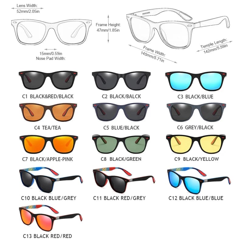 Lunettes de soleil polarisées classiques carrées pour conduite voyage - Protection UV400 unisexe