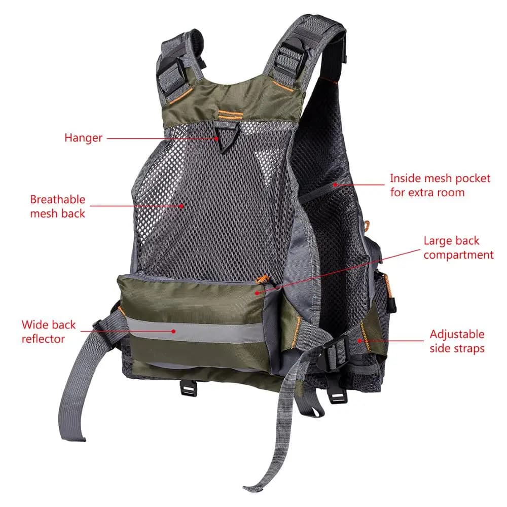 Veste de pêche respirante ajustable Bassdash - Veston technique pêche à la mouche natation sports outdoor