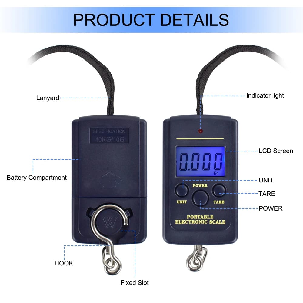 Balance digitale NEWACALOX 40kg précision 10g - Pêche, bagages, cuisine avec crochet suspendu
