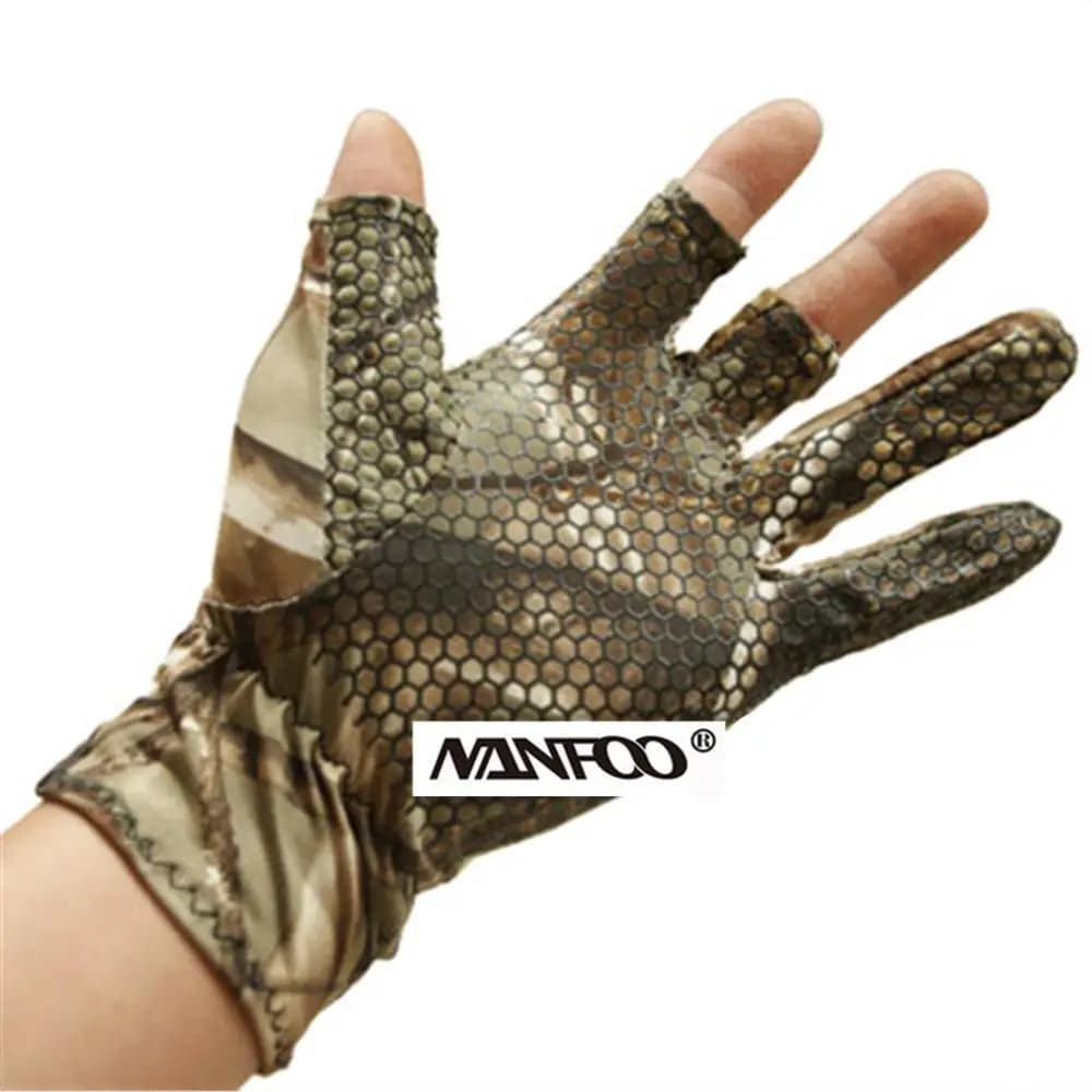 Gants pêche été mi-doigts antidérapant vélo camouflage biologique waterproof respirant fins polyester