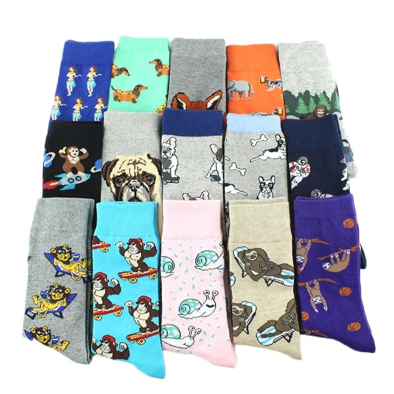 Chaussettes drôles avec motifs animaux - Pug, éléphant, lion - Unisexe et cadeau original