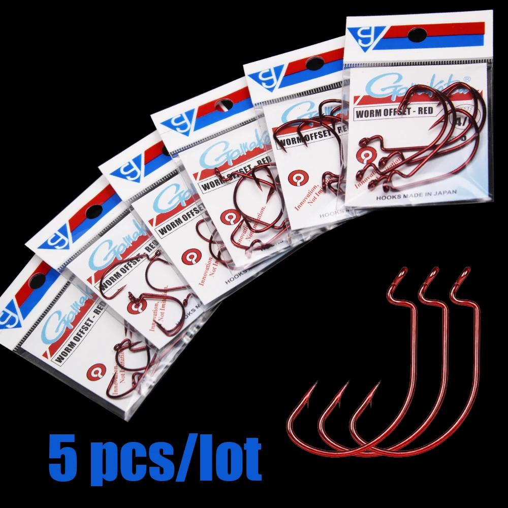 Hameçons Gamakatsu rouges offset pour leurres souples et montage Texas rig - tailles 5/0 à 6 en acier carbone