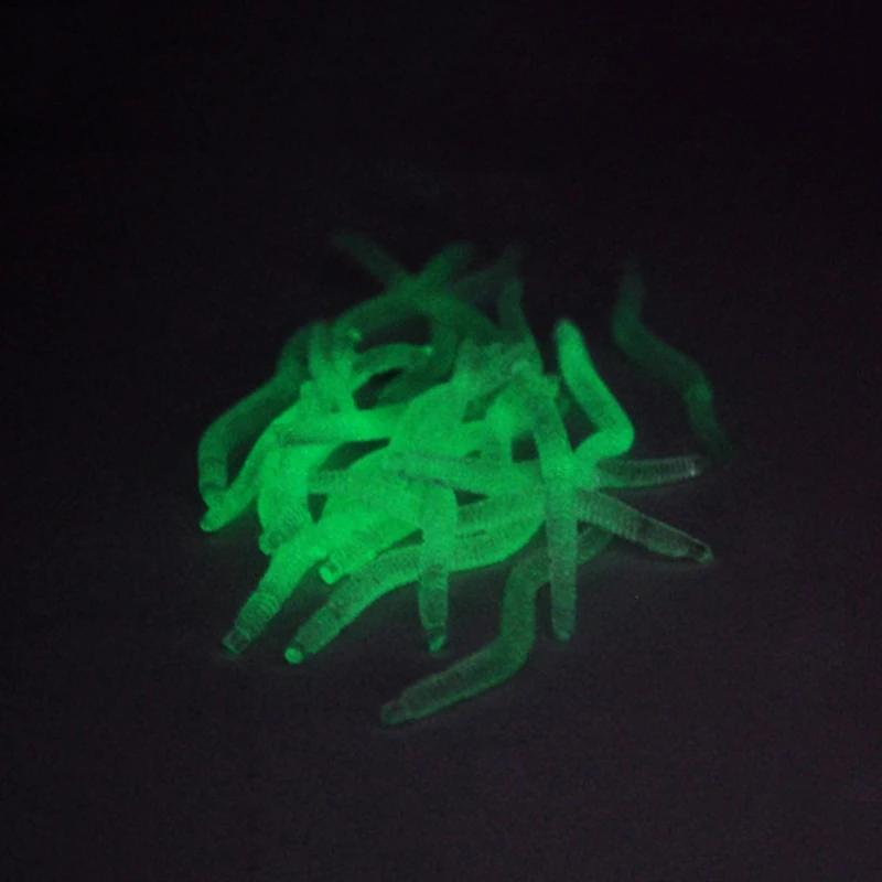 Leurre souple ver de terre fluorescent 35mm - 20-100 pièces avec odeur poisson et additif crevette pour bar et carpe