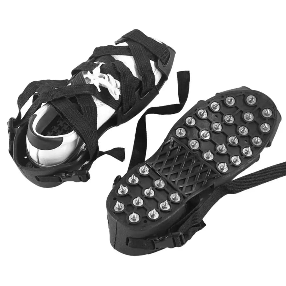 Paire 32 crampons anti-glace ajustables spikes hiver pêche neige couvre-chaussures non-dérapants crampons