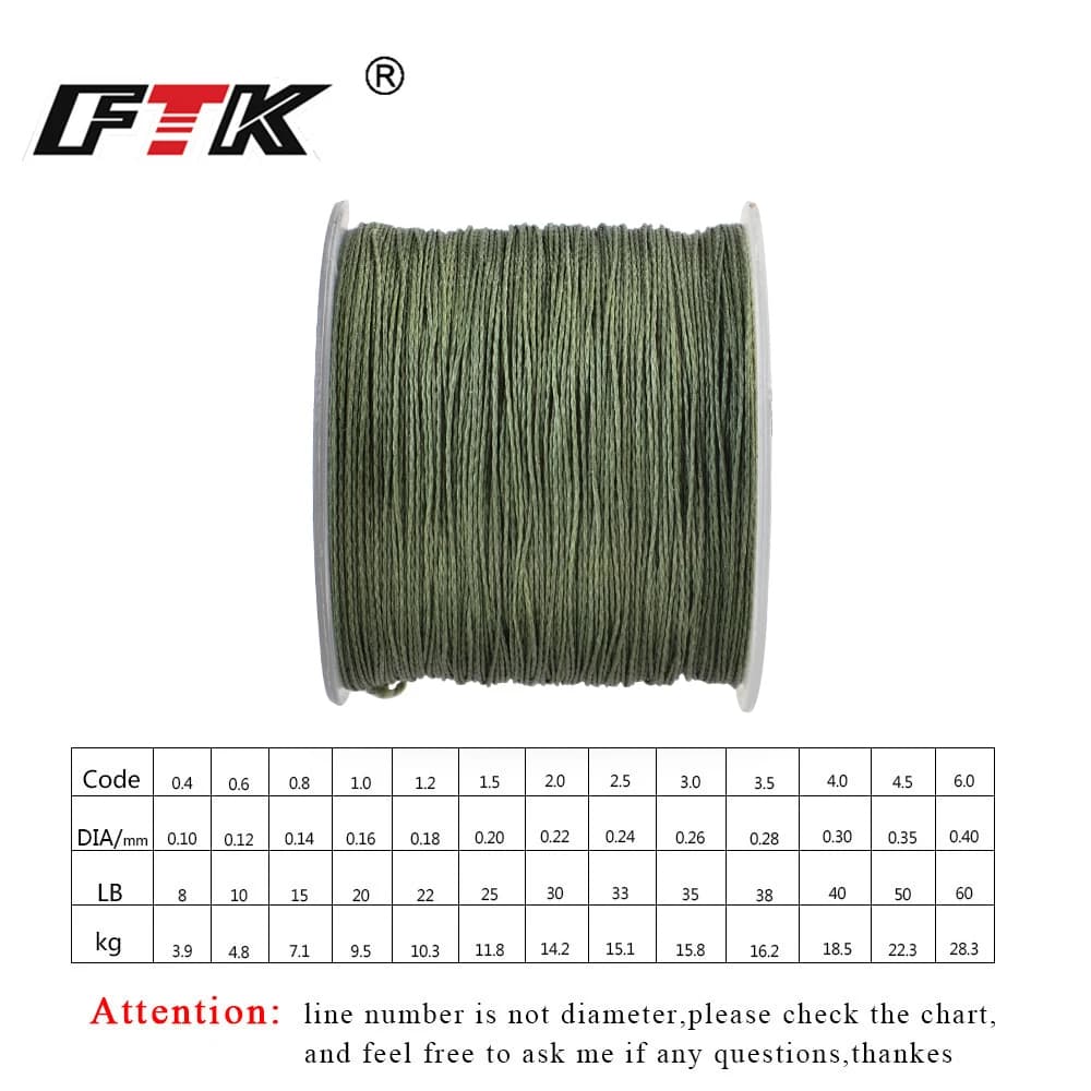 Ligne de Pêche Tressée Japonaise FTK 114M PE 4 Brins 125 Yards, Incroyablement Résistante 8LB à 60LB