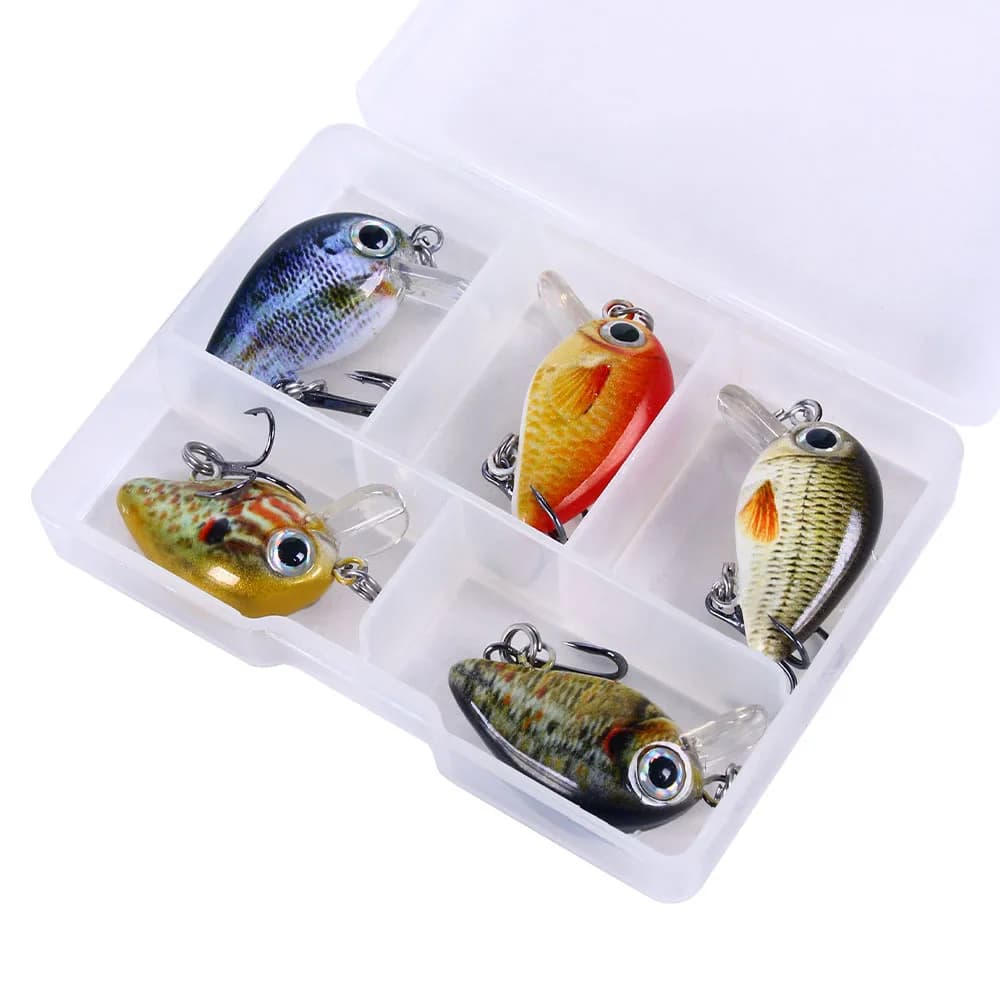 Kit de 5 leurres crankbait mini 3cm 1.5g-2g pour truite et bass, leurres durs wobblers pour pêche