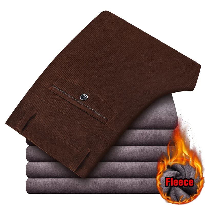 Pantalon velours côtelé polaire hiver homme élégant chaud stretch pêche affaires classique