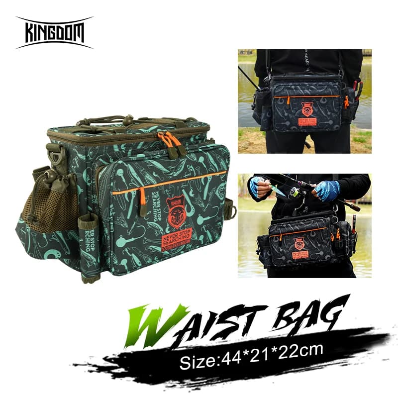 Sac pêche multifonction Kingdom 44*21*22cm nylon 1000D imperméable grande capacité sport extérieur