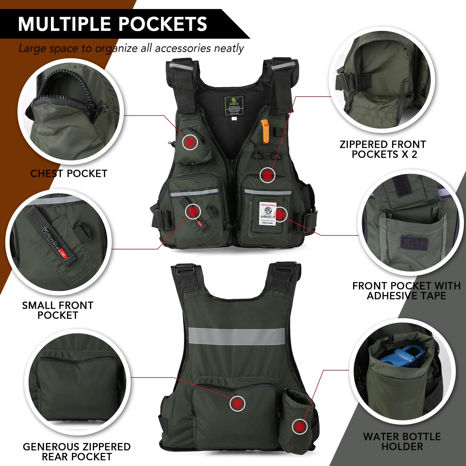 Veste de pêche professionnelle homme avec flottabilité - Gilet de sauvetage portable multi-poches étanche 2022