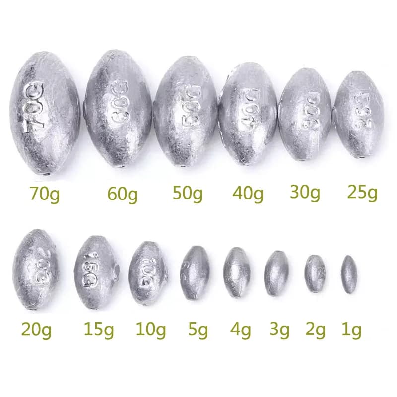 10 plombs de pêche olive 1g à 8g pour ligne de pêche - Poids plombés pour appâts