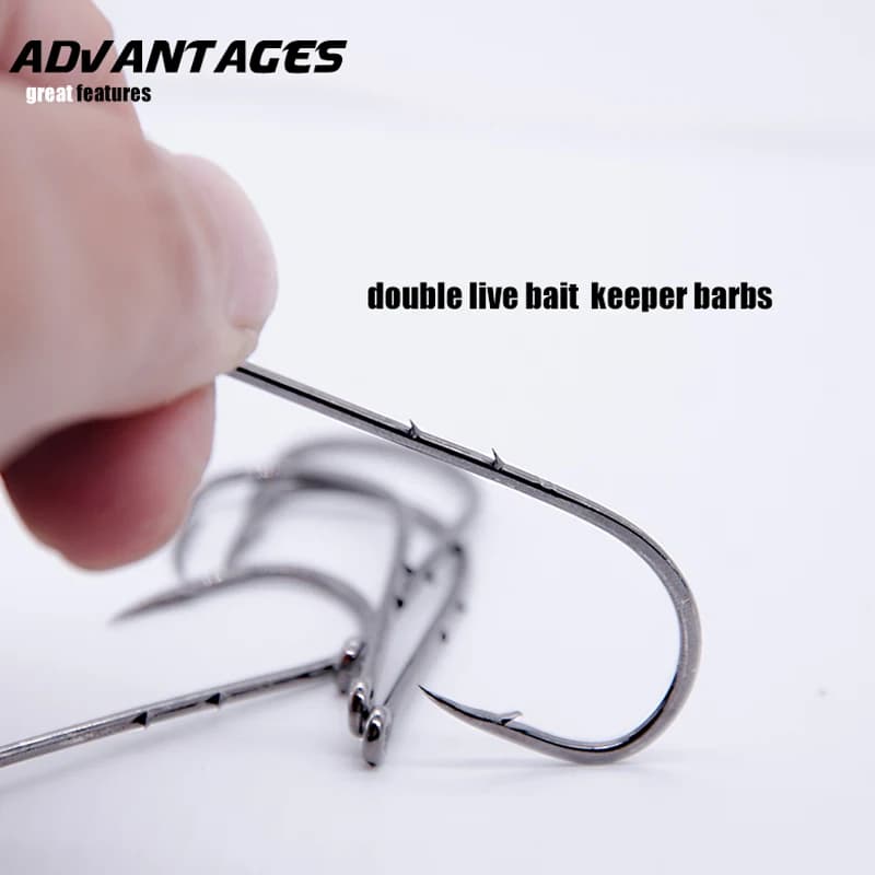 50 hameçons longue tige pour appâts vivants avec double garde appât acier carbone
