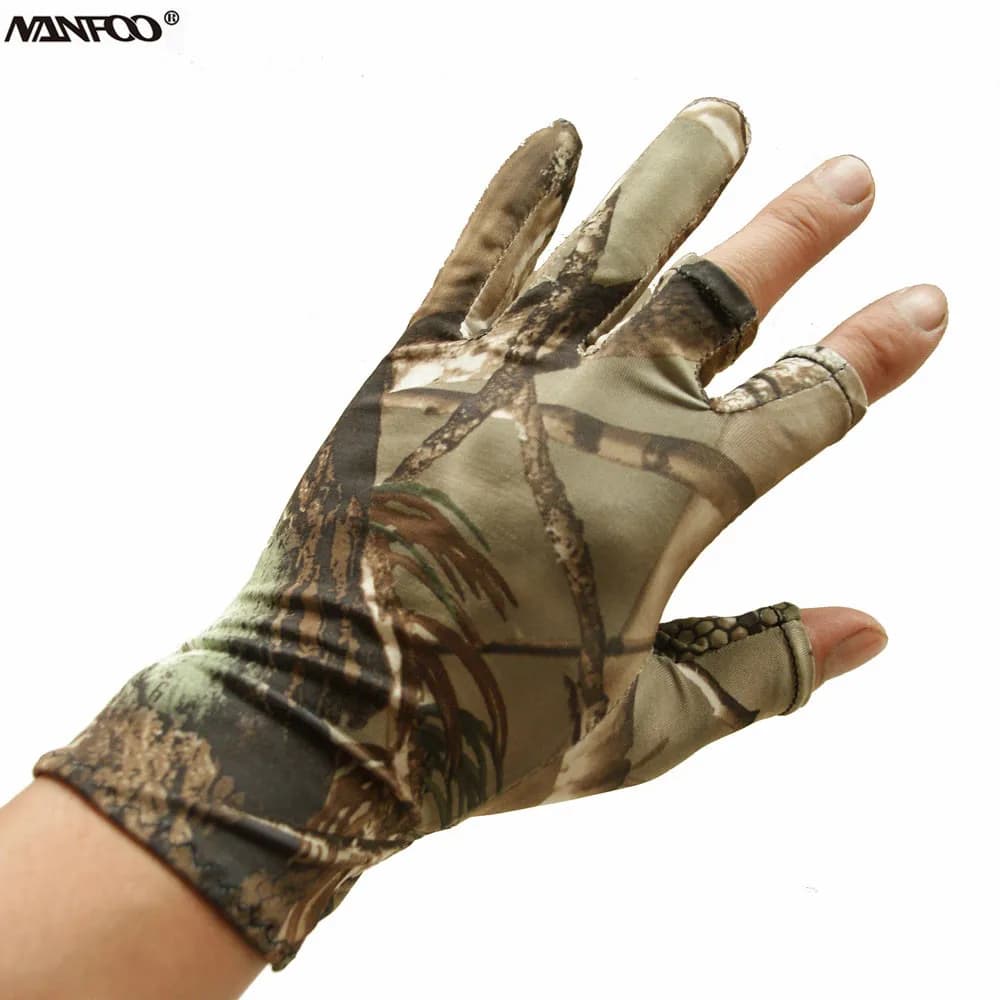 Gants pêche été mi-doigts antidérapant vélo camouflage biologique waterproof respirant fins polyester