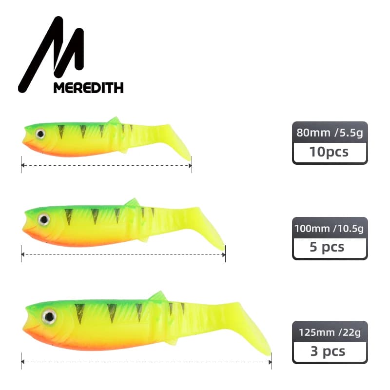 Leurres souples MEREDITH Cannibal Baits 80-125mm shad silicone - appâts artificiels pour bar