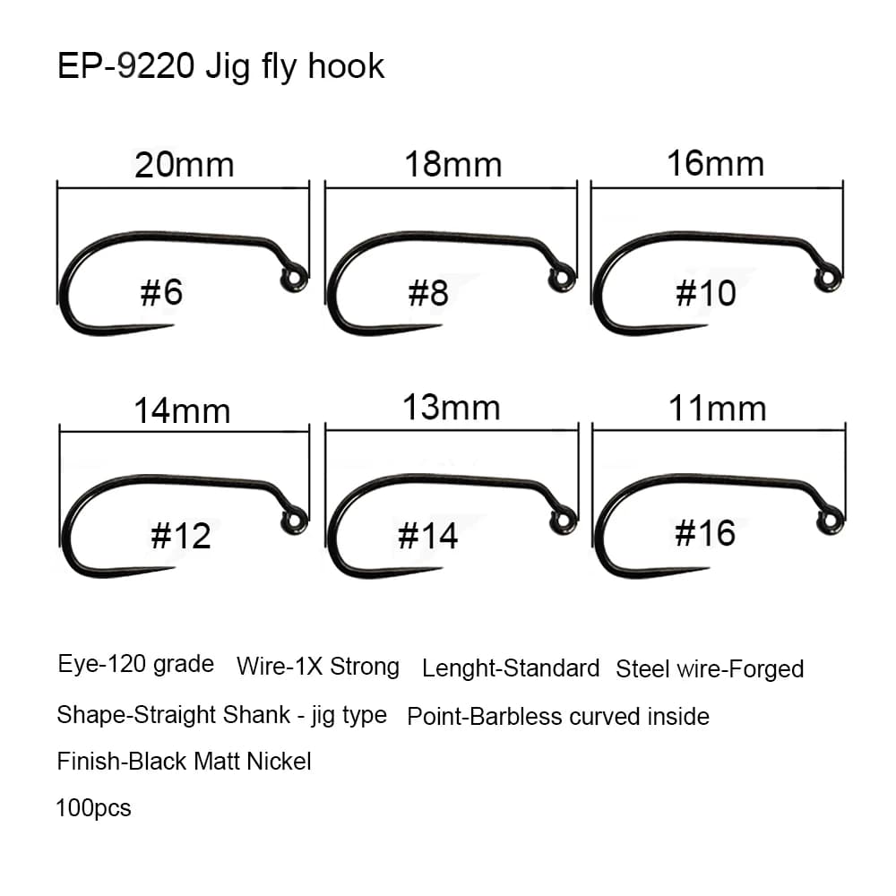 Hameçons mouche Eupheng 100 pièces sans ardillon - Pour montage de mouches sèches, nymphes et streamers