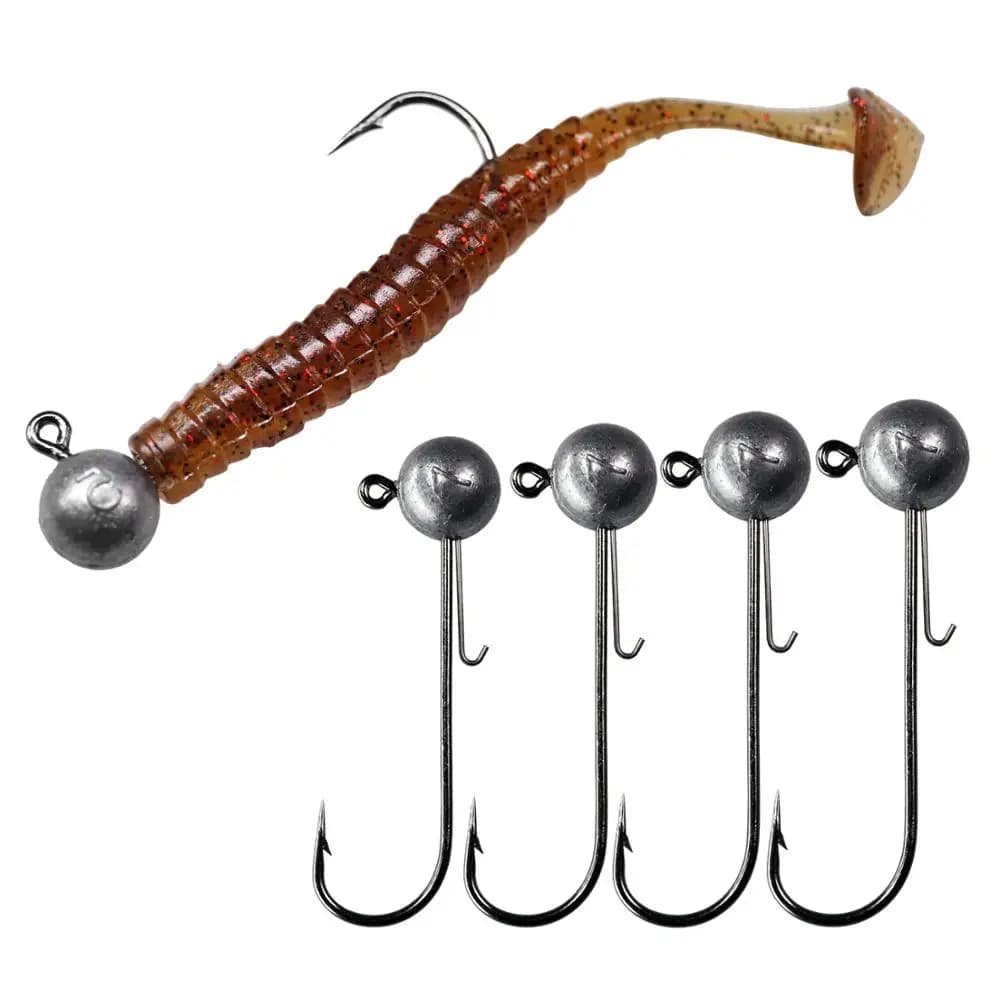 5 hameçons plombés 14g weedless pour vers souples avec tête sphérique anti-herbiers