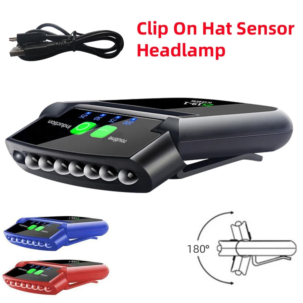 Mini lampe frontale LED clipable sur casquette USB rechargeable pour pêche et camping portable