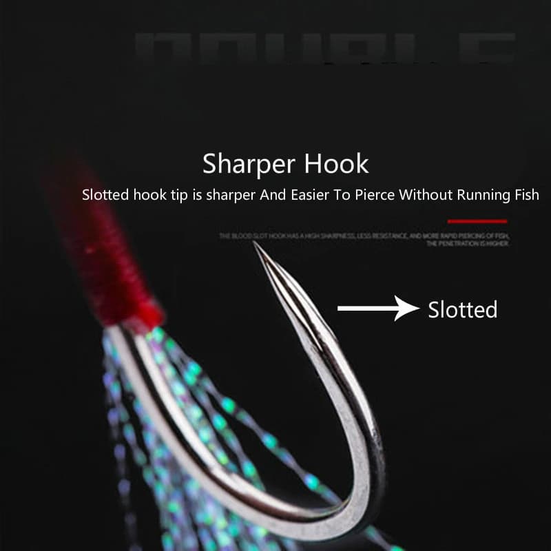10 paires hameçons doubles jig avec plumes pour slow jigging pêche verticale mer