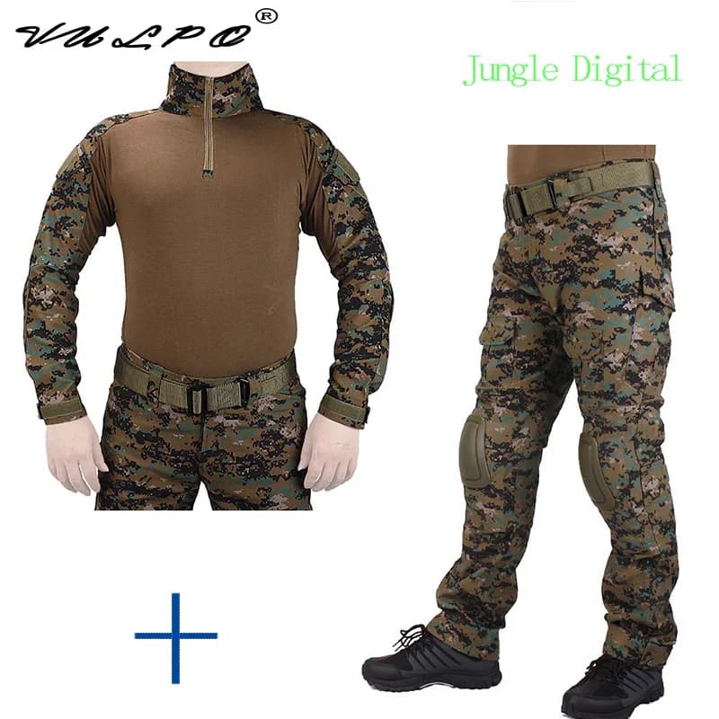 Uniforme BDU jungle digital avec protections - Tenue pêche complète genouillères coudières intégrées
