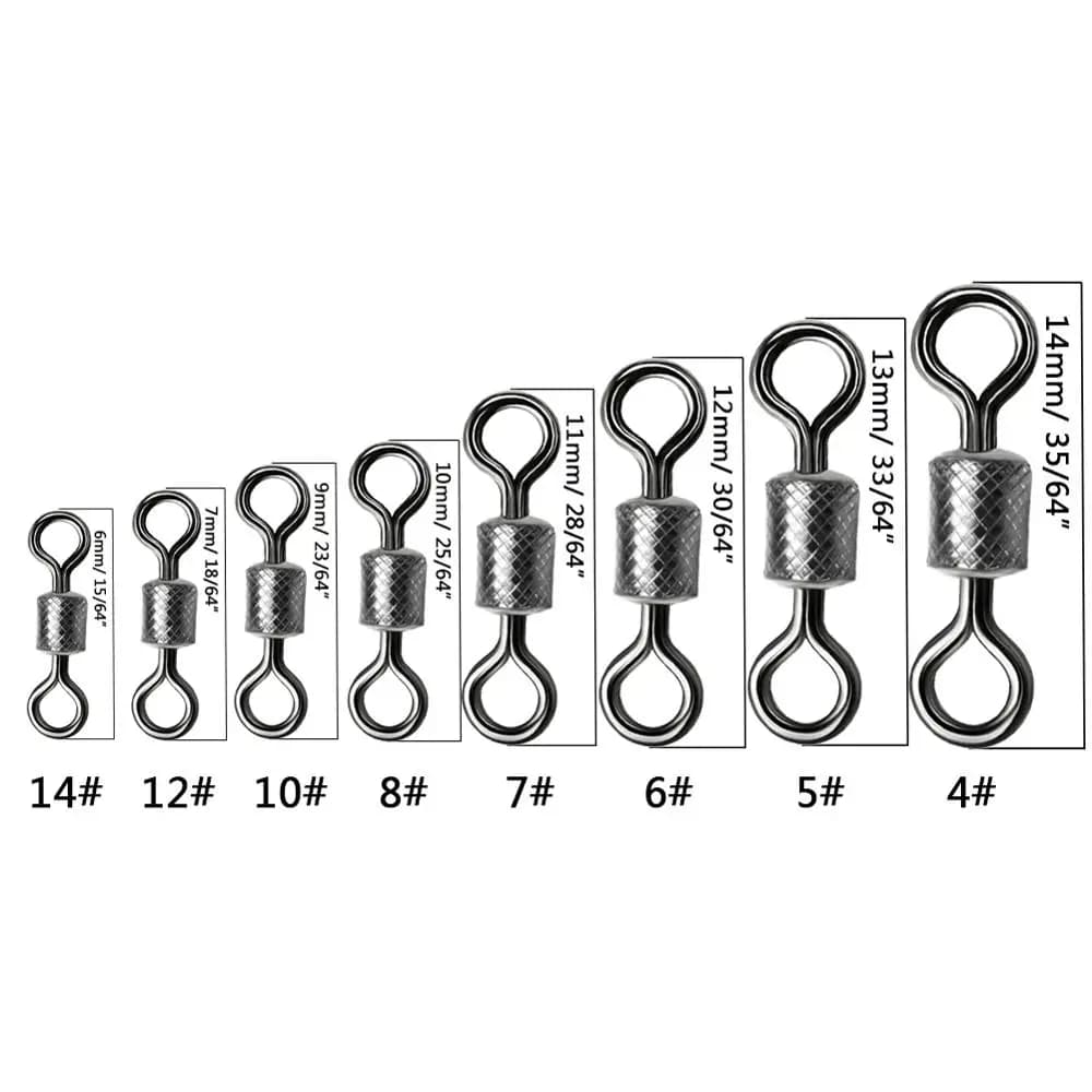 50 à 100 émerillons à bille roulements billes - Connecteurs pêche acier inoxydable tailles 4/0 à 14