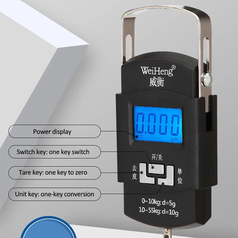 Balance numérique suspendue 55kg/10g rechargeable USB pour pêche, voyages et bagages double précision
