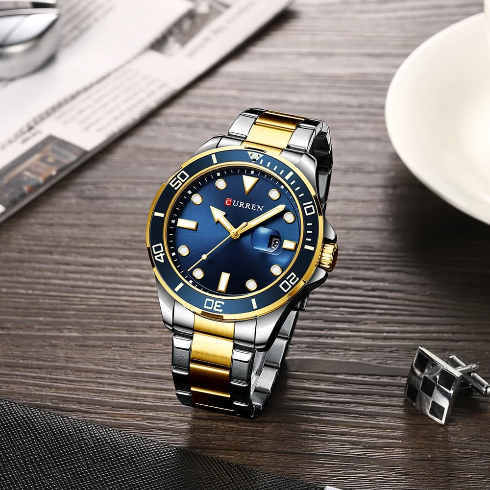 Montre homme automatique Curren 2021 série Green Water Ghost - Luxe haut de gamme étanche acier quartz