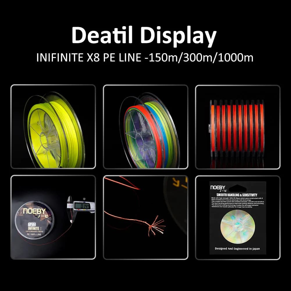 Ligne de pêche NOEBY PE X8 Multifilament 150m 300m Haute Résistance à l'Abrasion 1-103LB pour Pêche Sportive