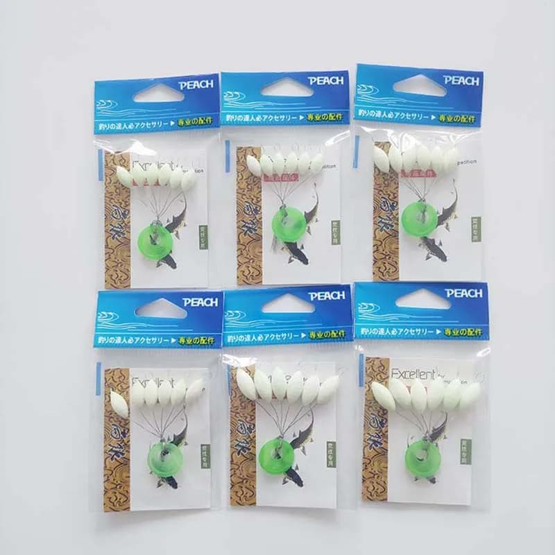Lot de 5 flotteurs luminescents 7 étoiles pour carpe, forme ovale 11-15mm en mousse, accessoire de pêche nocturne