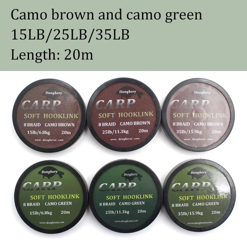 Ligne de pêche à la carpe 20m tresse 8 brins souple pour hair rig sans revêtement