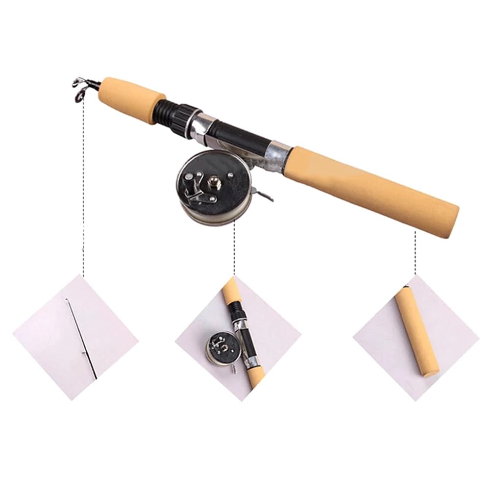 Canne pêche crevette hiver mini glace carbone élastique - Moulinet métal poignée bois antidérapante