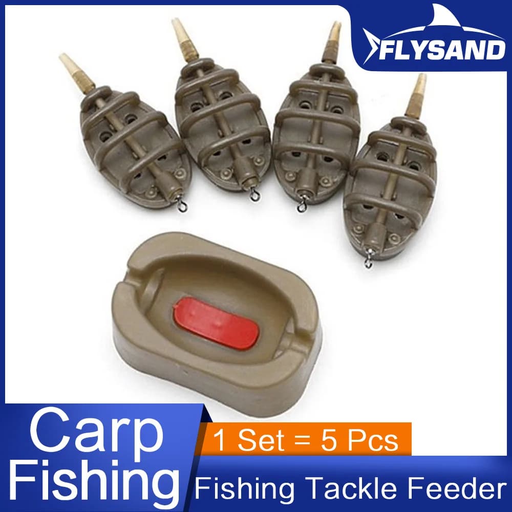 Moule à feeder inline FLYSAND - Kit de 4 feeders pour pêche à la carpe avec porte-amorce intégré