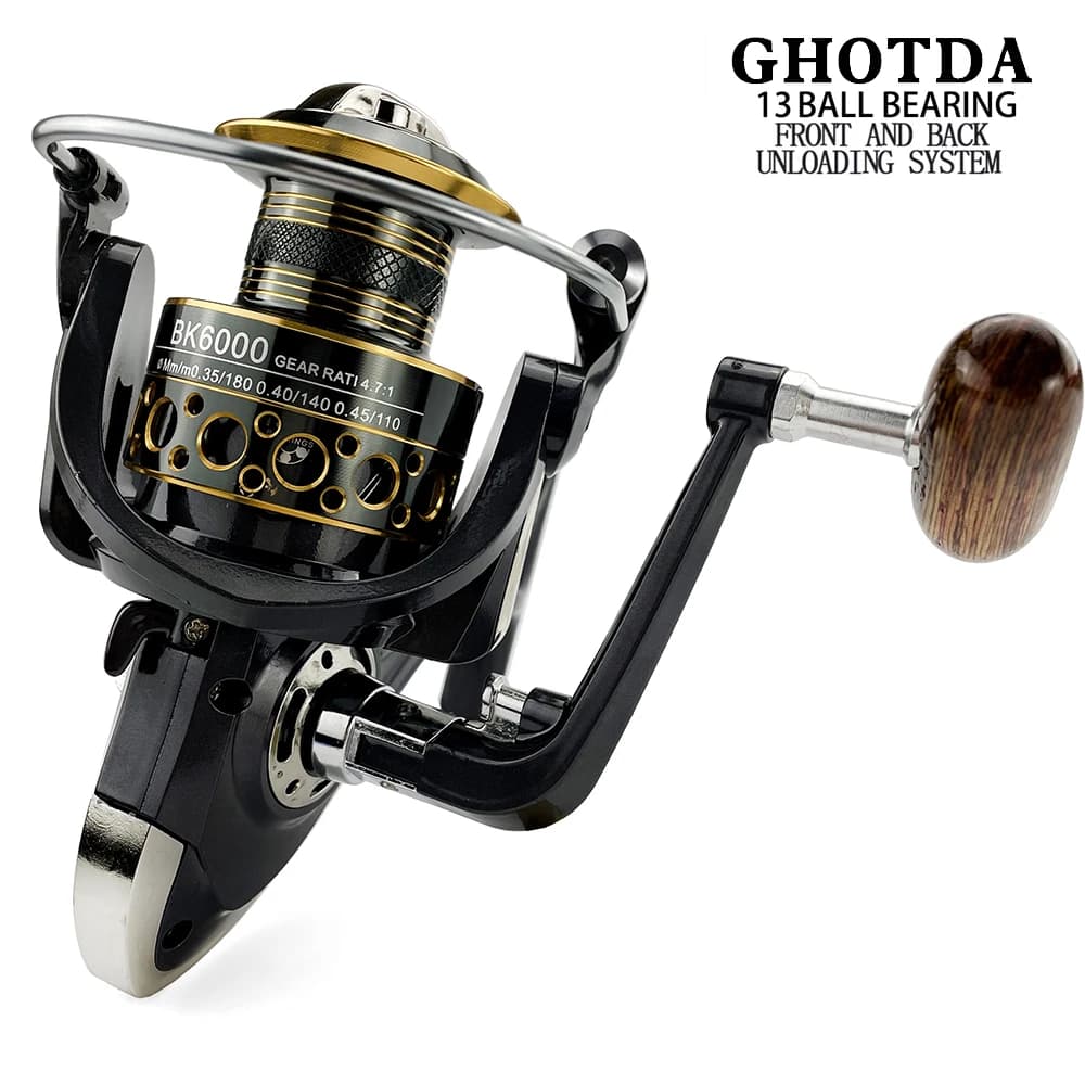Moulinet spinning à manivelle bois bobine métal gauche/droite pour pêche traditionnelle